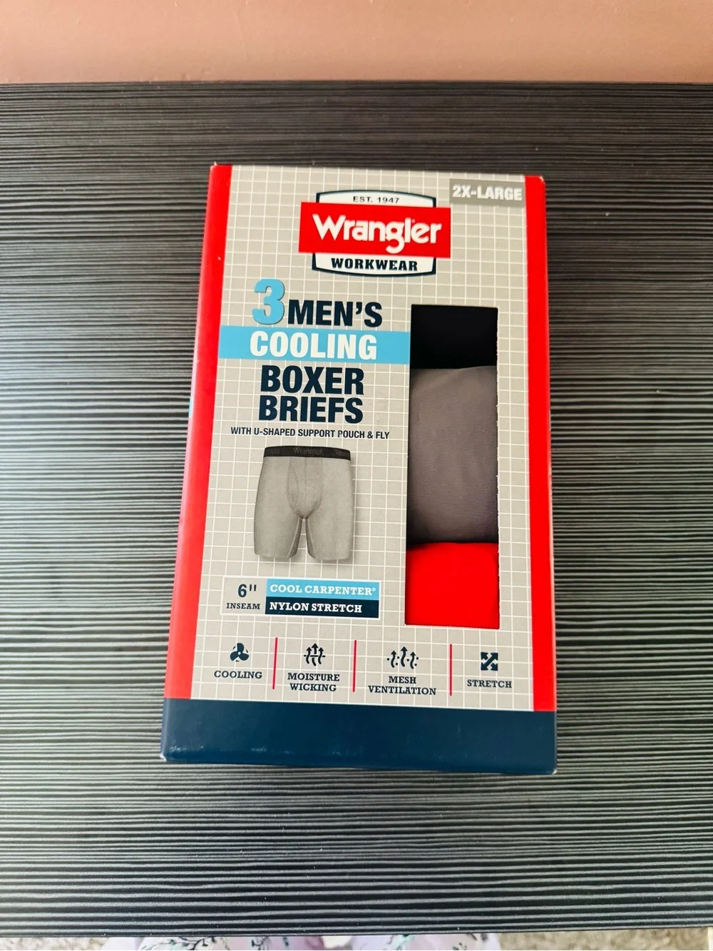 Wrangler Men’s Cooling Boxer Briefs – Gray & Red (3-Pack)